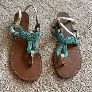SO Braided Teal and Gold Sandals